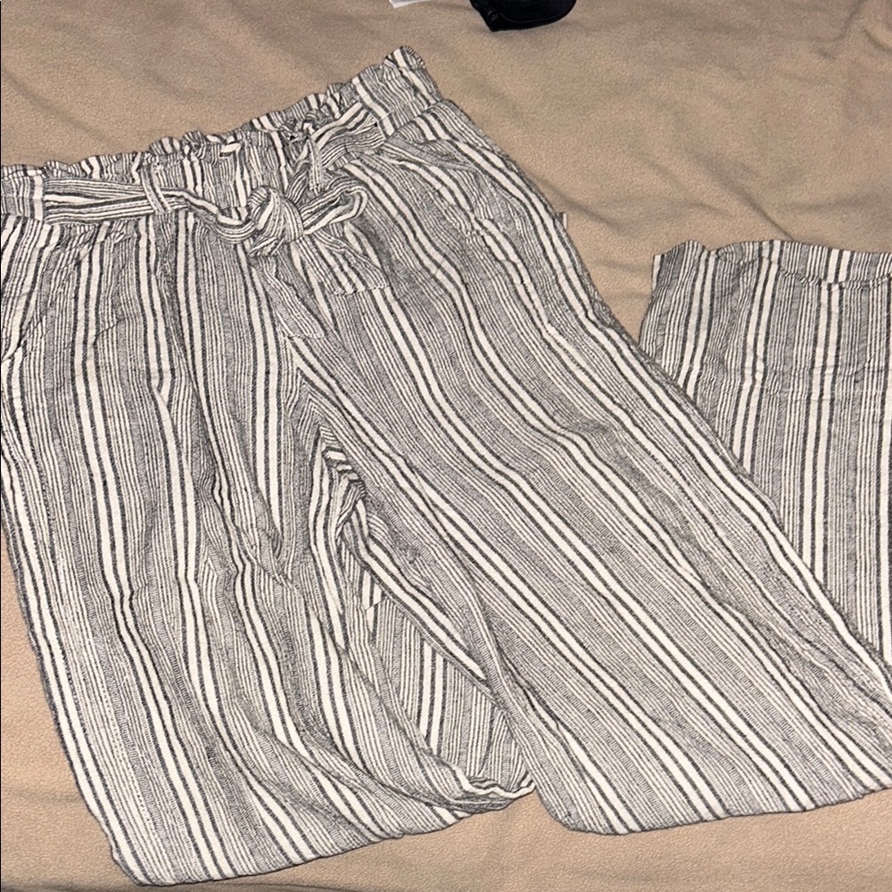 Gray Wide Leg Pants with Elastic Waistband